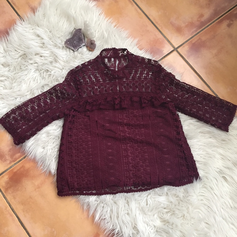Cupcake and Cashmere Maroon Lace Blouse